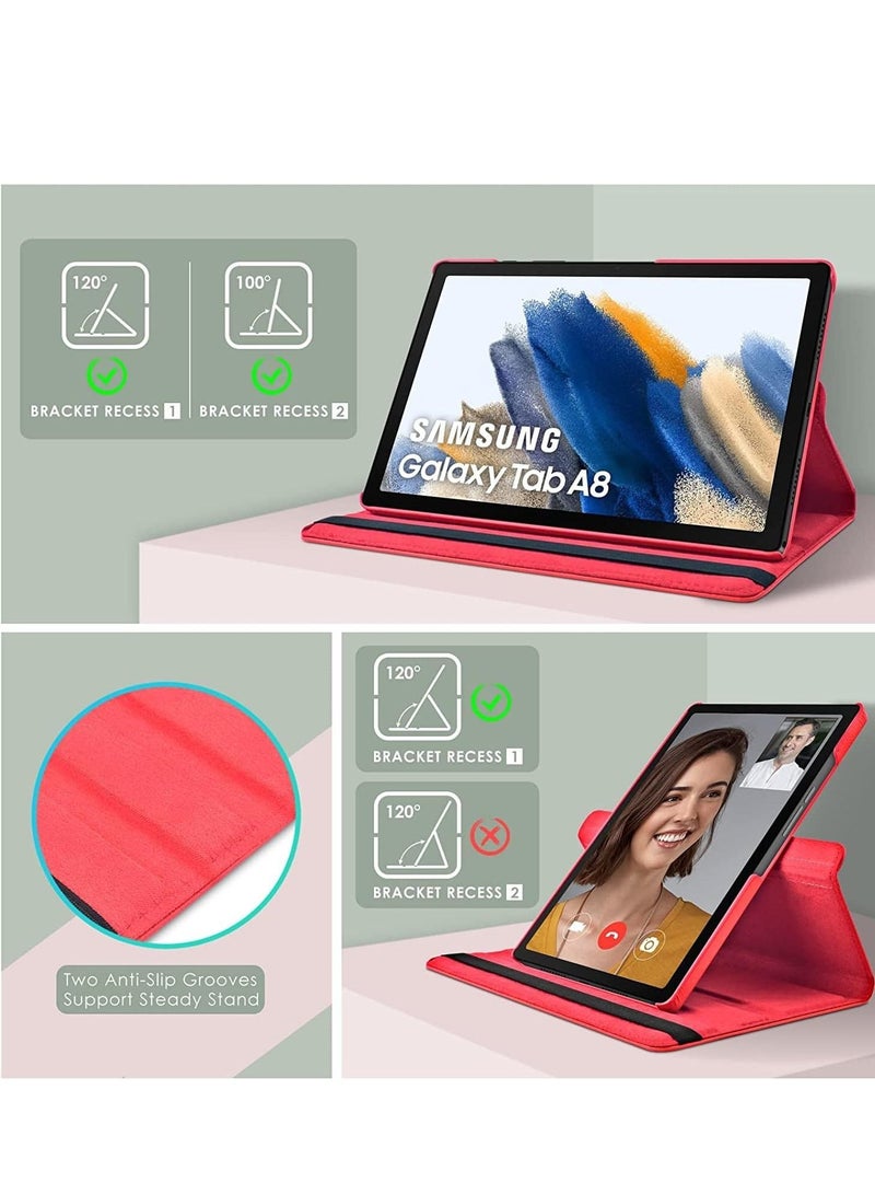 راكسوم جراب متوافق مع جهاز Galaxy Tab A8 مقاس 10.5 بوصة (SM-X200/X205/X207)، جراب Galaxy Tab A8 مقاس 10.5 بوصة، جراب جلدي دوار بزاوية 360 درجة مع خاصية السكون/التنشيط التلقائي لجهاز Tab A8 2022 (أحمر) - Image 3
