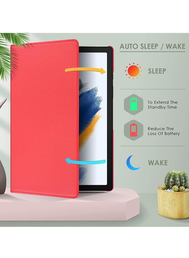 راكسوم جراب متوافق مع جهاز Galaxy Tab A8 مقاس 10.5 بوصة (SM-X200/X205/X207)، جراب Galaxy Tab A8 مقاس 10.5 بوصة، جراب جلدي دوار بزاوية 360 درجة مع خاصية السكون/التنشيط التلقائي لجهاز Tab A8 2022 (أحمر) - Image 5