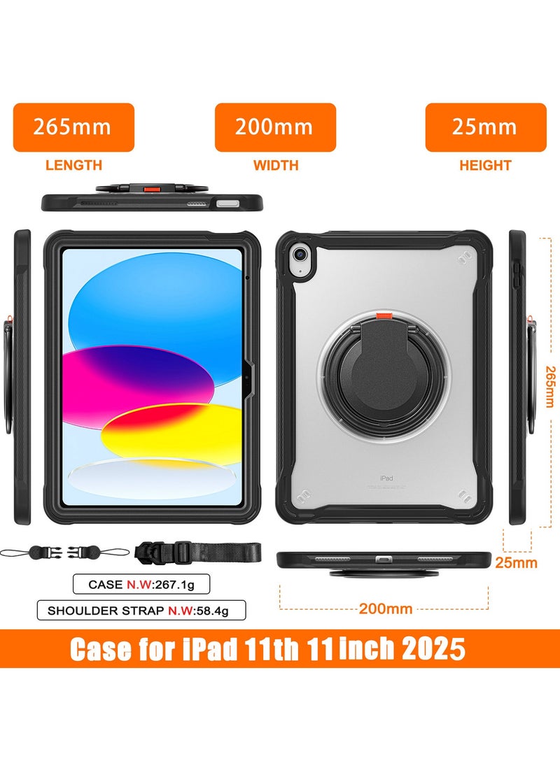 for iPad 11th 2025（A16) 11-inch Case with 360° Rotating Kickstand Handle, Shoulder Strap, Pencil Holder, Rugged Cover for iPad 11th - Image 3