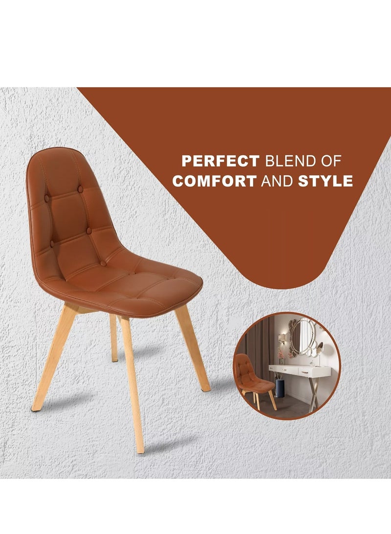 Taimi Set of 2 Modern Armless Solid Wooden Padded Seat Dining Chair, Office Chair, Desk Chair with Back Rest Designer Chairs for Kitchen Home Office Lounge Living Room Cushioned Brown - Image 5