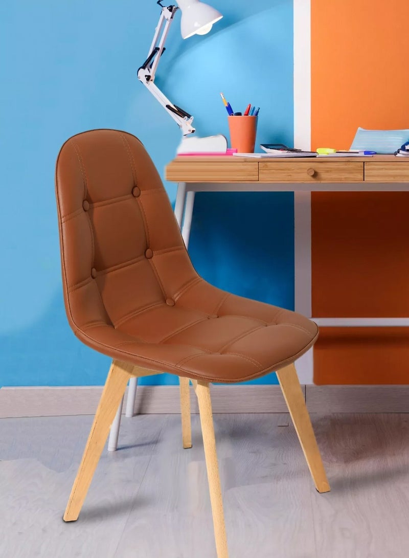 Taimi Set of 2 Modern Armless Solid Wooden Padded Seat Dining Chair, Office Chair, Desk Chair with Back Rest Designer Chairs for Kitchen Home Office Lounge Living Room Cushioned Brown - Image 2