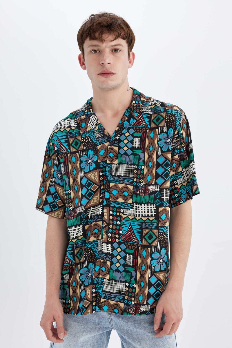 DeFacto Man Regular Fit Printed Viscose Short Sleeve Shirt  - Image 1