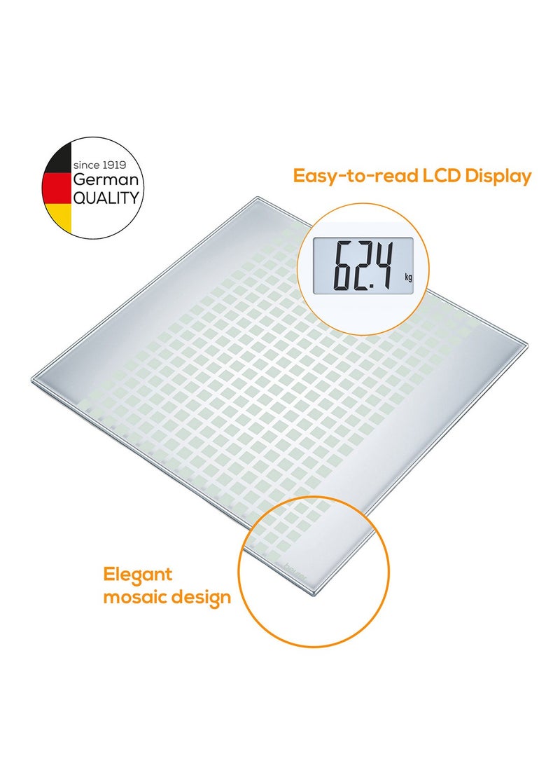 Beurer GS 206 Digital Glass Bathroom Scale 150 kg Capacity Blue Backlit LCD Mosaic Design Auto-Off Quick Start  - Image 3