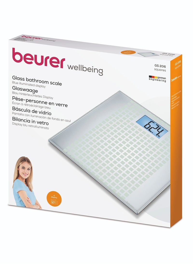 Beurer GS 206 Digital Glass Bathroom Scale 150 kg Capacity Blue Backlit LCD Mosaic Design Auto-Off Quick Start  - Image 5