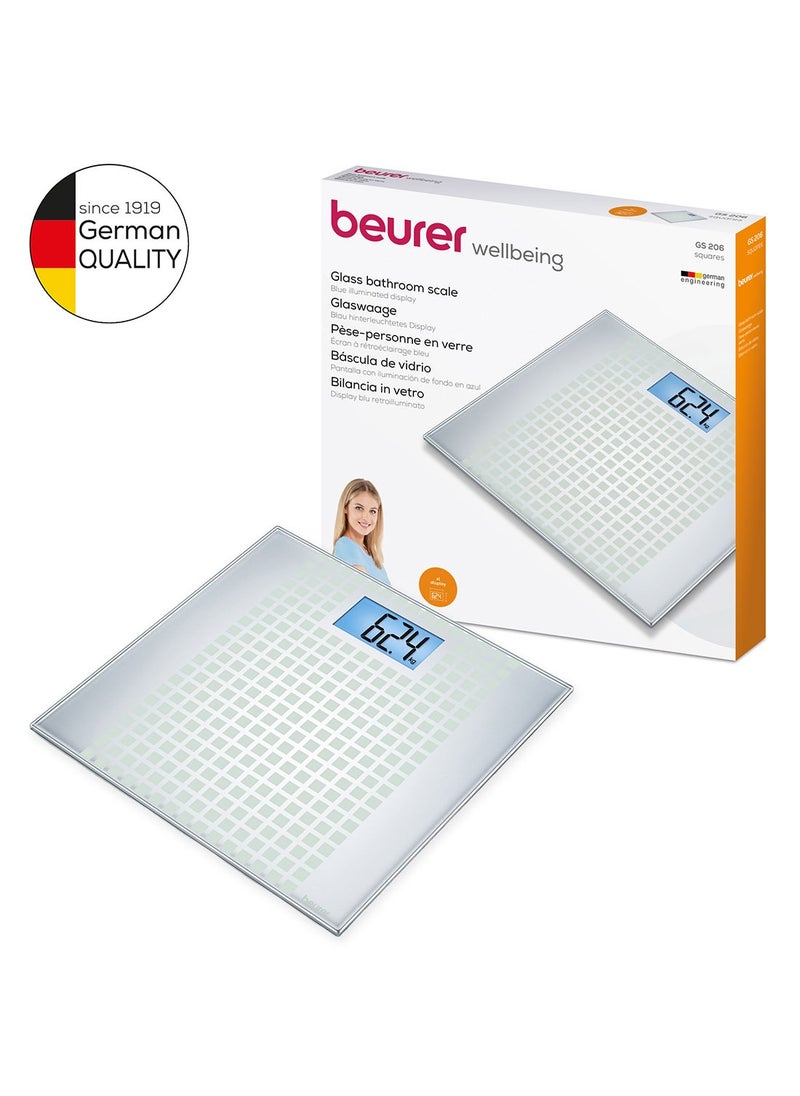 Beurer GS 206 Digital Glass Bathroom Scale 150 kg Capacity Blue Backlit LCD Mosaic Design Auto-Off Quick Start  - Image 4