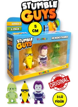 Toyfest Stumble Guys Series 1 - 3D Mini 3 Figure Set - 3 Pieces Banana Guy Lilith Army Man Glows - 5 cm  - Image 1