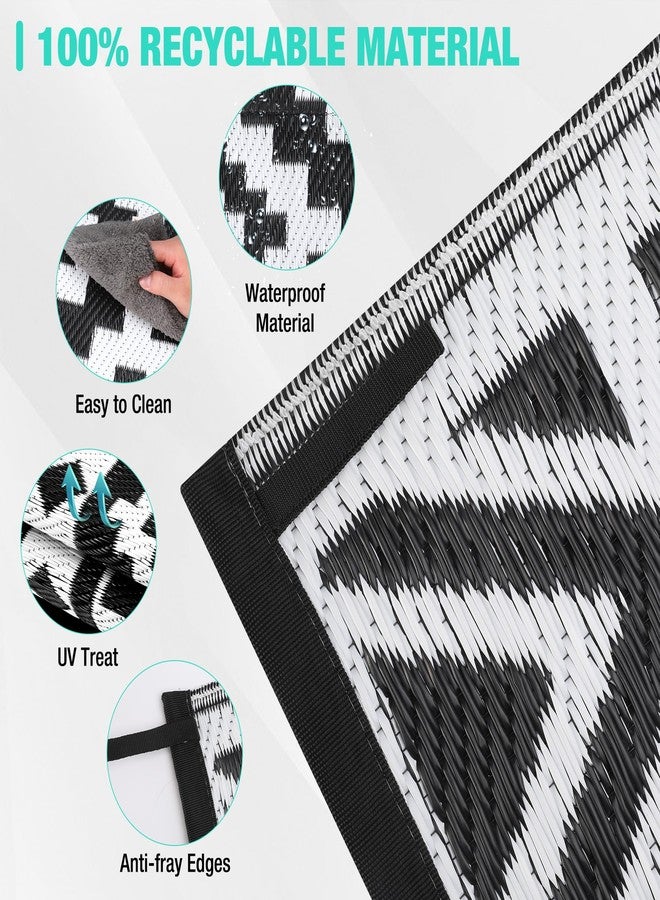 HAUSHOF 5'X8' Outdoor Rug Waterproof, Thickened Outdoor Plastic Straw Rug, Reversible Patio Rug with 4 Rug Stakes, Outdoor Carpet Mat for RV Trip, Camping, Beach, Deck, Porch, Balcony, Black&White - Image 4