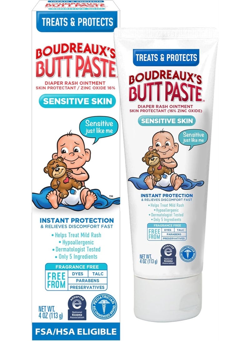 Boudreaux's Butt Paste for Sensitive Skin Diaper Rash Cream, Ointment for Baby, 4 oz Tube - Image 1