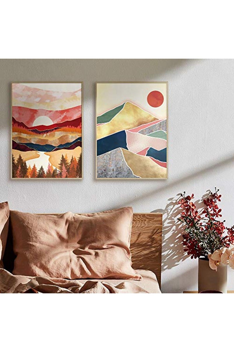 YUMKNOW Abstract Nature Wall Art - Boho for Bedroom Wall Decor for Living Room Pictures for Wall Prints, Unframed 16x20 inch, Mountain Decor, Sunset Moon Poster Modern Fall - Image 4