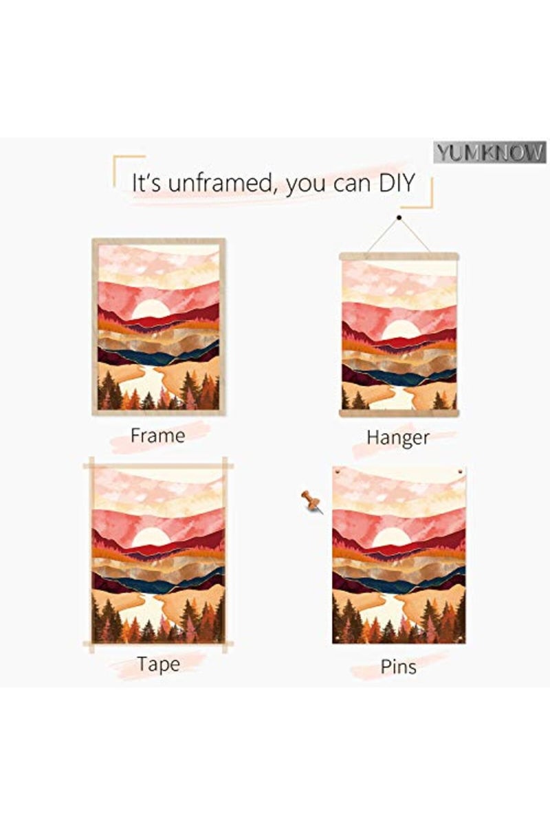 YUMKNOW Abstract Nature Wall Art - Boho for Bedroom Wall Decor for Living Room Pictures for Wall Prints, Unframed 16x20 inch, Mountain Decor, Sunset Moon Poster Modern Fall - Image 2