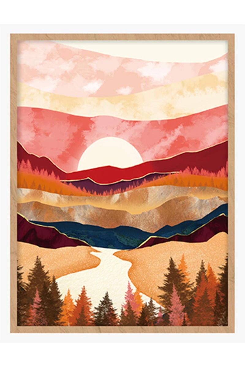 YUMKNOW Abstract Nature Wall Art - Boho for Bedroom Wall Decor for Living Room Pictures for Wall Prints, Unframed 16x20 inch, Mountain Decor, Sunset Moon Poster Modern Fall - Image 1