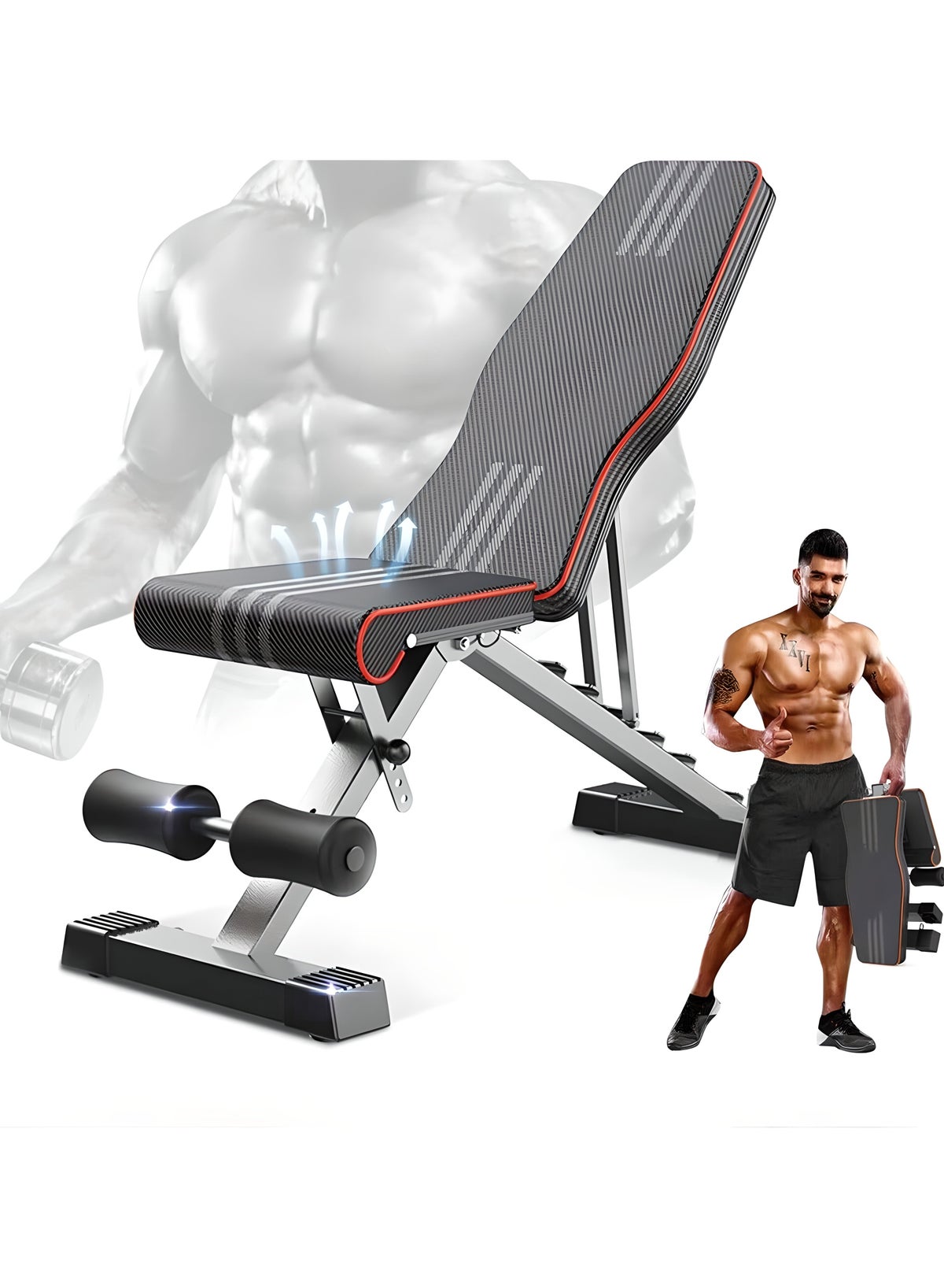 WAKYME Adjustable Weight Bench for Full Body Workout Foldable Bench ...