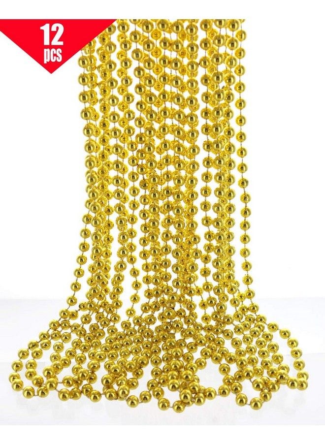 GiftExpress - 33" 7Mm Metallic Gold Beaded Necklaces Bulk Mardi Gras Party Beads Necklaces Holiday Beaded Costume Necklace For Party (Gold 12 Pack) - Image 1