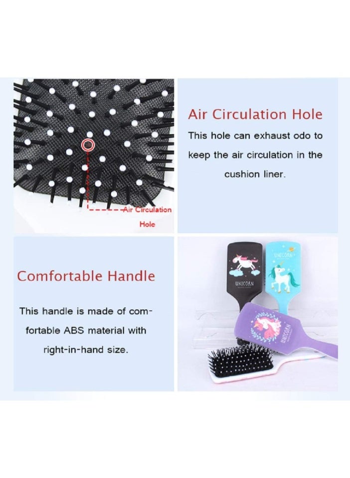 Unicorn Hair Brush, Girls Hair Brush Plastic Curly Comb with Air Cushion Anti Frizz Static Snag Tangle for Children Wet Dry Roll Hair Women and Girls, Set of 1, Random Colors - Image 3