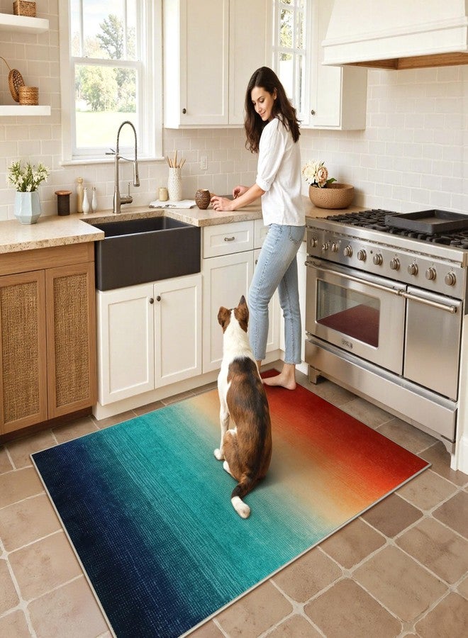 Wonnitar Modern Washable 3x5 Area Rug, Abstract Colorful Christmas Rugs for Living Room, Non-Slip Low Pile Rainbow Gradient Throw Rugs for Girls Bedroom Entry Bathroom Dorm (Colorful, 3'x5') - Image 2