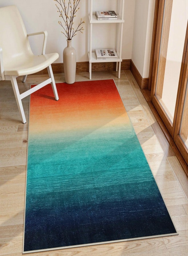 Wonnitar Modern Washable 3x5 Area Rug, Abstract Colorful Christmas Rugs for Living Room, Non-Slip Low Pile Rainbow Gradient Throw Rugs for Girls Bedroom Entry Bathroom Dorm (Colorful, 3'x5') - Image 1