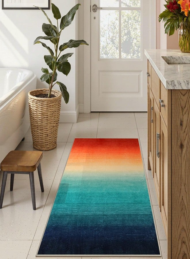 Wonnitar Modern Washable 3x5 Area Rug, Abstract Colorful Christmas Rugs for Living Room, Non-Slip Low Pile Rainbow Gradient Throw Rugs for Girls Bedroom Entry Bathroom Dorm (Colorful, 3'x5') - Image 3