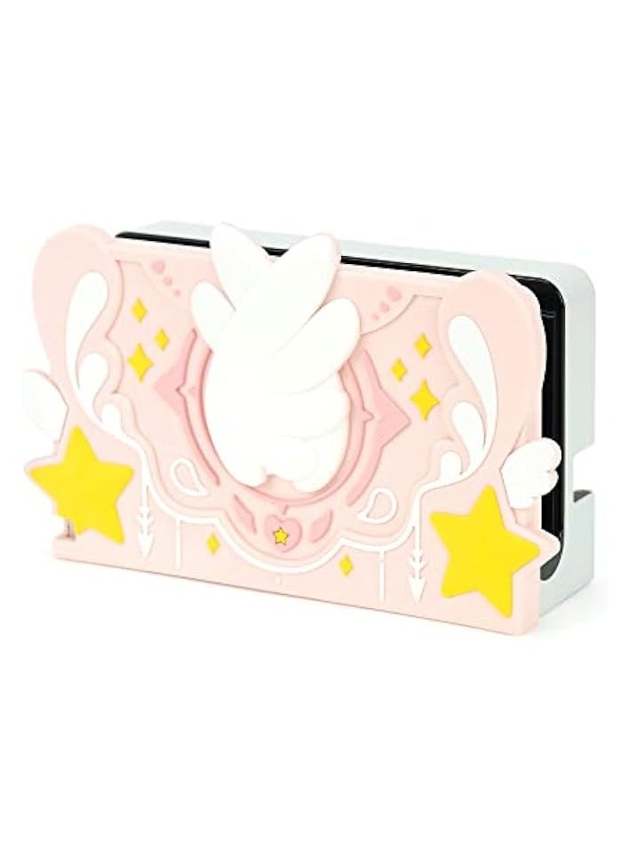 PROMASS Soft Silicone Faceplate Cover for Nintendo Switch/OLED Charging Dock, Anti-Scratch Dock Cover- Star Wings Series (Pink) - Image 1