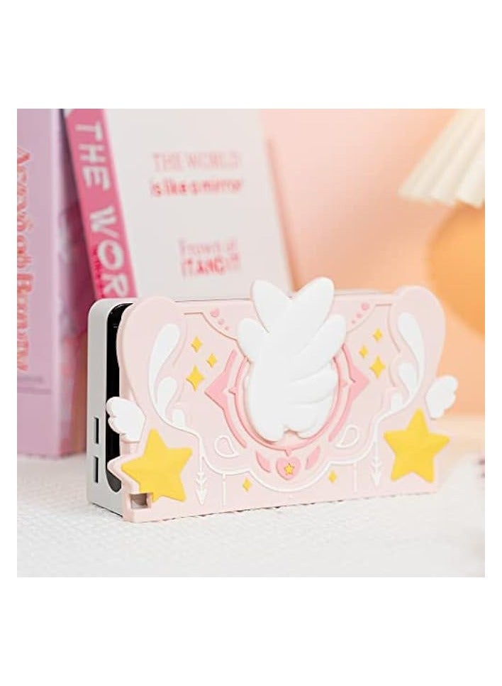 PROMASS Soft Silicone Faceplate Cover for Nintendo Switch/OLED Charging Dock, Anti-Scratch Dock Cover- Star Wings Series (Pink) - Image 5