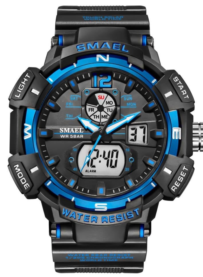 سميل Cool and shockproof electronic watch with multifunctional waterproof sports dual display electronic quartz watch