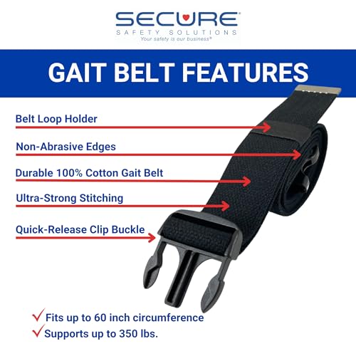 Secure Safety Solutions Transfer and Walking Gait Belt 60 inch, Black - Quick Release Clip Buckle - Medical Standing Assist Lift Aid for Elderly Patients, Physical Therapy, Nurse, Caregiver - Image 2