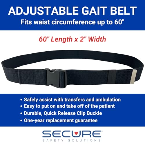 Secure Safety Solutions Transfer and Walking Gait Belt 60 inch, Black - Quick Release Clip Buckle - Medical Standing Assist Lift Aid for Elderly Patients, Physical Therapy, Nurse, Caregiver - Image 3