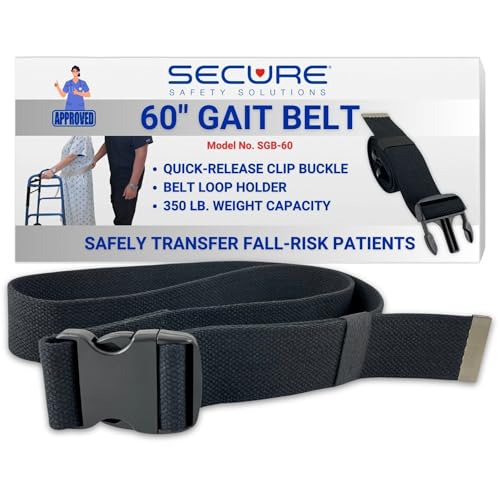 Secure Safety Solutions Transfer and Walking Gait Belt 60 inch, Black - Quick Release Clip Buckle - Medical Standing Assist Lift Aid for Elderly Patients, Physical Therapy, Nurse, Caregiver - Image 1