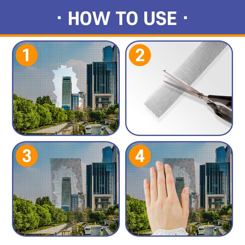 Hashi Screen Repair Kit for Windows or Doors (2" x 6.5FT, Grey) 3-Layer Strong Adhesive Tape, Made in Korea, Ease-Installation Fiberglass Covering Mesh - Image 2