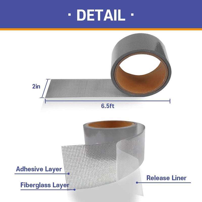 Hashi Screen Repair Kit for Windows or Doors (2" x 6.5FT, Grey) 3-Layer Strong Adhesive Tape, Made in Korea, Ease-Installation Fiberglass Covering Mesh - Image 5