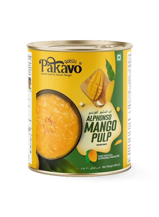 Pakavo Alphonso Mango Pulp 850g - Premium Quality, No Added Preservatives, Thick, Rich & Aromatic - Image 1