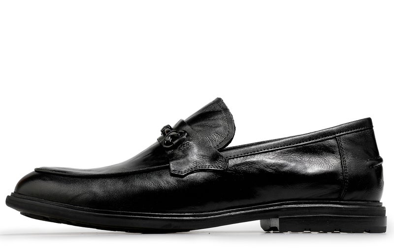 Desai Top Grain Cow Leather Loafers Men's Black - Image 1