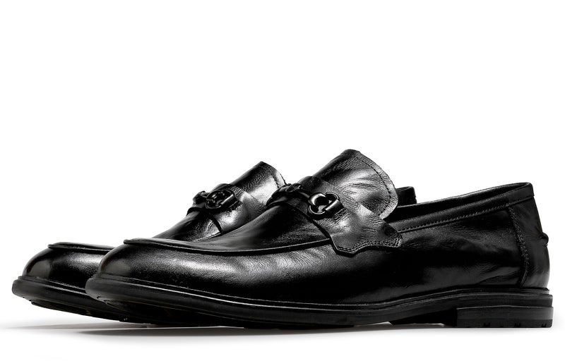 Desai Top Grain Cow Leather Loafers Men's Black - Image 2