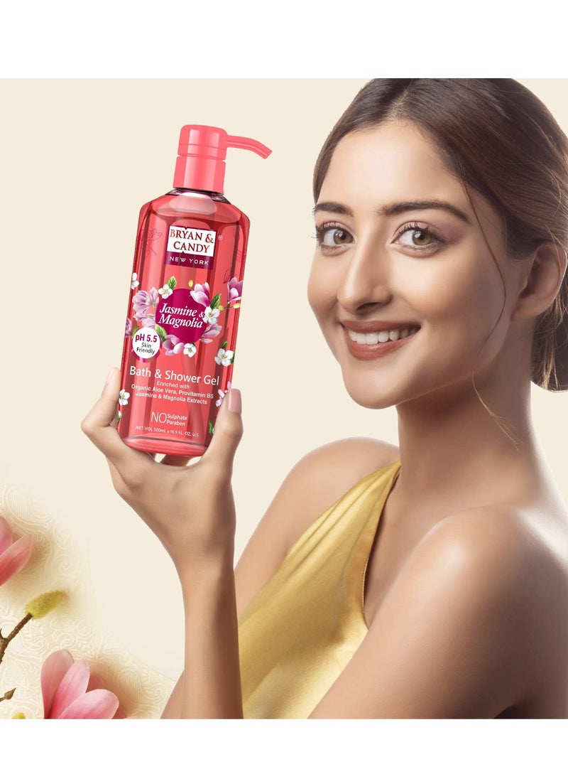 BRYAN & CANDY - Bryan And Candy Jasmine Magnolia Bath And Shower Gel Enriched with Organic Aloe Vera Pro Vitamin B5 Jasmine Mangolia Extracts Skin Friendly 500Ml - Image 1