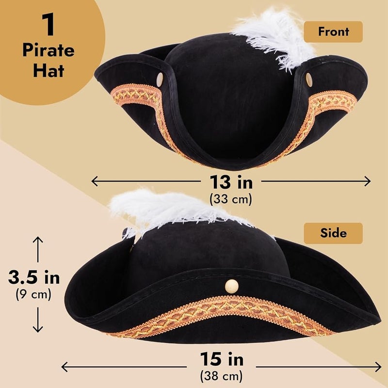 Juvale Tricorn Pirate Hat - Fun Party Pirate Costume Colonial Hat 17 x 13 x 3.5 Inches - Image 4