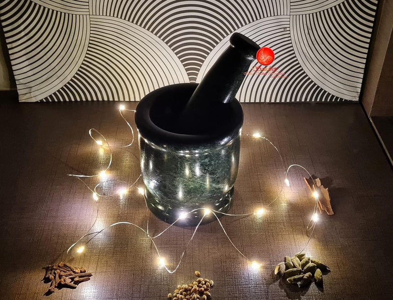 IMAGICART Green Marble Imam Dasta Granite Mortar and Pestle Set Ohkli Musal Kundi Kharal or khalbatta Spice Grinder for Kitchen Green 4x4 Inchs - Image 5