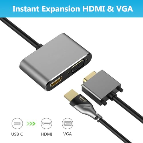 Znoogrn USB C to HDMI VGA Adapter 2 in 1 Thunderbolt 3 TypeC to VGA 4K HDMI Converter for Dual Monitor Adapter Compatible with MacBook Pro iPhone 16 15 Pro Max Surface Pro PC etc - Image 3