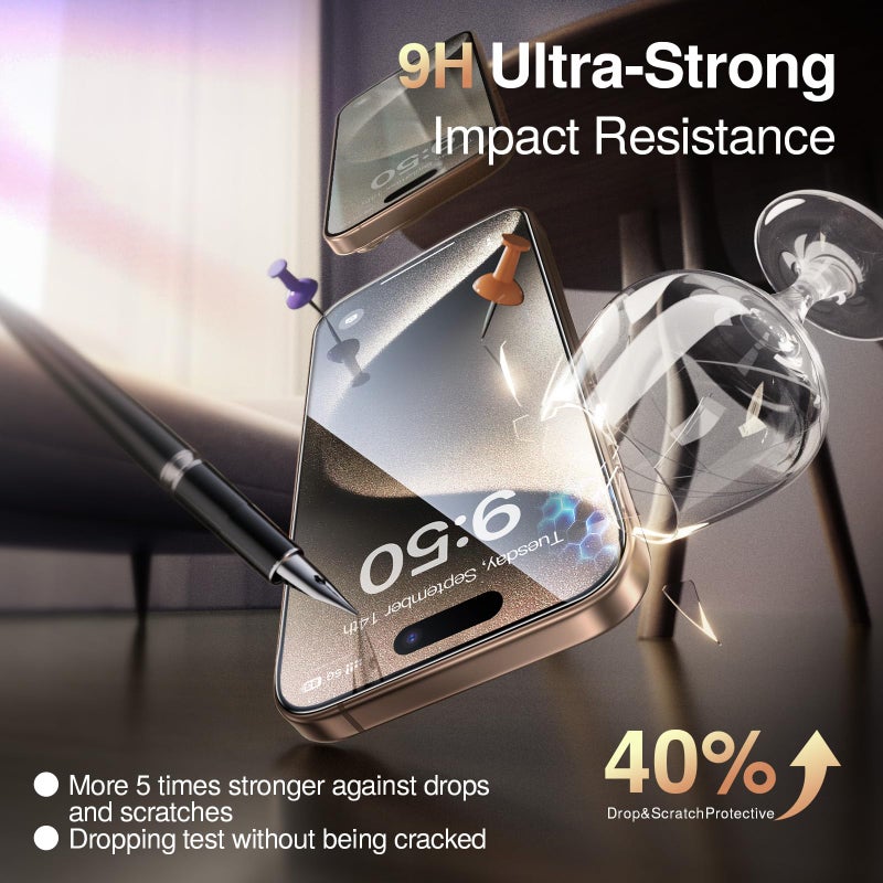 SMARTDEVIL 3 Pack Tempered Glass for iPhone 15 Pro Screen Protector, Military-Grade Shatterproof Protection, 9H Hardness, Fast & Easy Installation, Case Friendly Design - Image 4