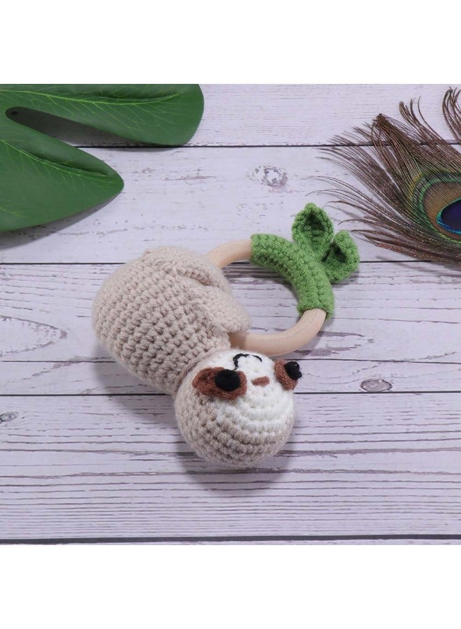 Wooden Baby Rattles Knitted Hand Wrist Ring Animal Newborn Soothing Toy Hand Shake Rod Bell Sound Making Toy For Infants-Color:Pink Little Flower Bee Rattle - Image 3