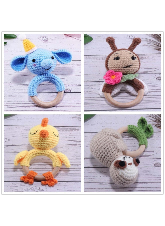 Wooden Baby Rattles Knitted Hand Wrist Ring Animal Newborn Soothing Toy Hand Shake Rod Bell Sound Making Toy For Infants-Color:Pink Little Flower Bee Rattle - Image 2