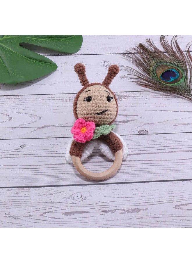Wooden Baby Rattles Knitted Hand Wrist Ring Animal Newborn Soothing Toy Hand Shake Rod Bell Sound Making Toy For Infants-Color:Pink Little Flower Bee Rattle - Image 1