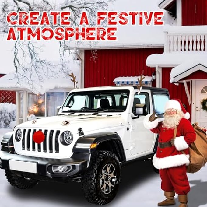 rayihni قرون الرنة مع آذان لسيارة عيد الميلاد 2023 - زينة سيارة رودولف الرنة ذات الأنف الأحمر - أفضل زينة قرون عيد الميلاد لنافذة السيارة - ملحقات العطلات للسيارة - Image 3