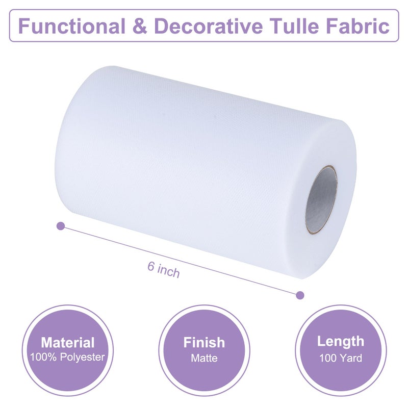 Aegero White Tulle Fabric Rolls 6 Inch by 100 Yards (300 feet) Tulle Roll Spool Fabric for DIY Tutu Skirt Baby Shower Birthday Party Wedding Decorations Christmas Craft Supplies (White) - Image 2