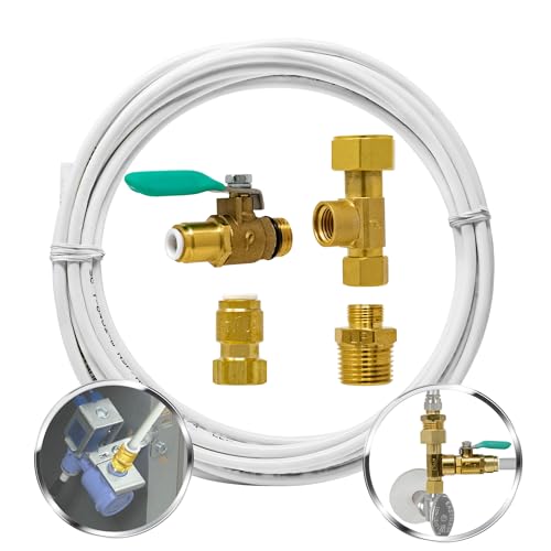 Metpure Ice Maker Fridge Quick Installation Kit with 25' Feet Tubing for Drinking Water Appliance Water Line, Solid Brass Stop Tee and Valve, 1/4" Fittings - Image 1