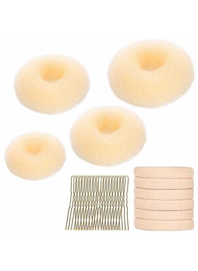 YaFex Hair Bun Maker Set, 3 Pieces (Small, Medium, Large), 6 Hair Elastics, 1 Bag Hairpins, Blonde, Nylon - Image 1