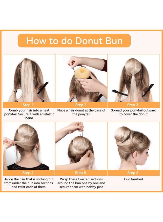YaFex Hair Bun Maker Set, 3 Pieces (Small, Medium, Large), 6 Hair Elastics, 1 Bag Hairpins, Blonde, Nylon - Image 2