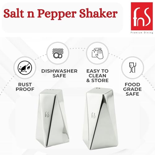FnS Stainless Steel Diamond Shape Salt & Pepper Shaker, Spice Oregano Jar, Chilli Flakes & Sugar Seasoning Sprinkler - Set of 2, Air Tight Containers, Ideal for Dining Table - Image 5