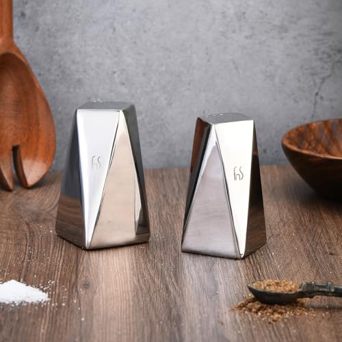 FnS Stainless Steel Diamond Shape Salt & Pepper Shaker, Spice Oregano Jar, Chilli Flakes & Sugar Seasoning Sprinkler - Set of 2, Air Tight Containers, Ideal for Dining Table - Image 1
