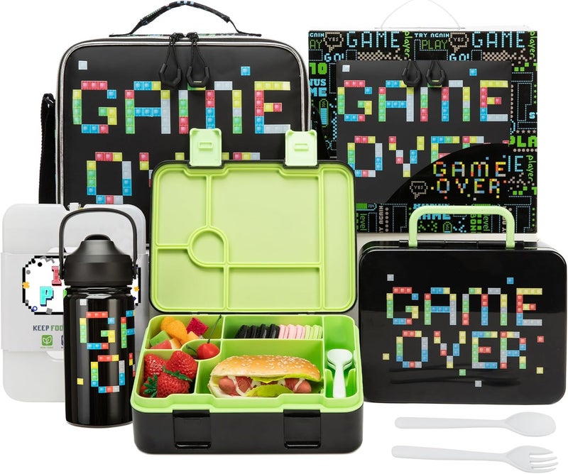 Oruiji Bento Box for Kids with Lunch Bag Boys Lunch Boxes for School with Ice Pack,Stainless Steel Water Bottle Set Utensils Set Food Container for School Boys Kids - Image 1