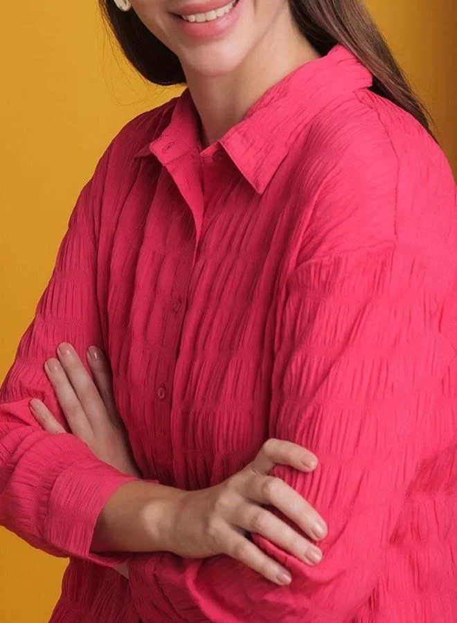 Freehand  Women Oversized Fit Solid Round Neck Long Sleeve Oversized Shirt  | Best Price UAE