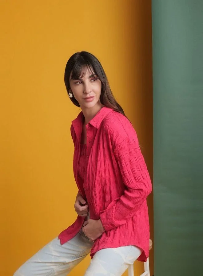 Freehand  Women Oversized Fit Solid Round Neck Long Sleeve Oversized Shirt  | Best Price UAE